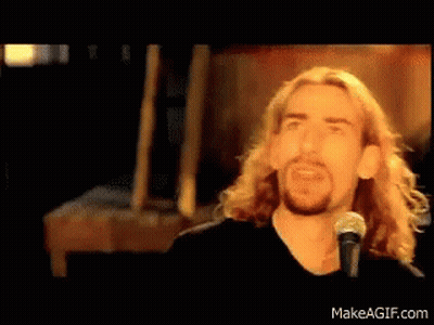 Man With Long Hair And Beard Singing Into Microphone GIF