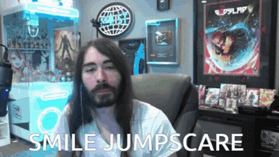 Man With Long Hair And Beard Smile Jumpscare GIF