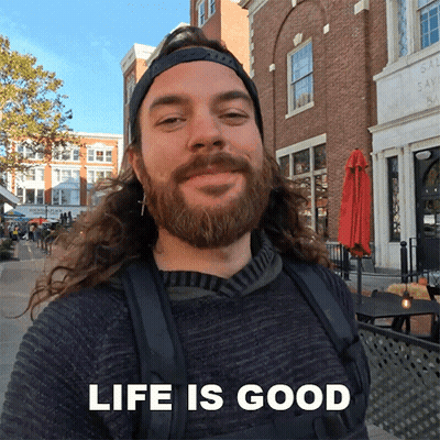 Man With Long Hair And Beard Smiling Life Is Good GIF