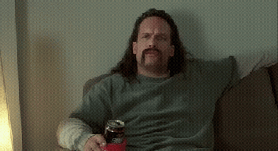 Man With Long Hair And Mustache Holding Beer GIF