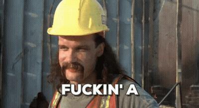 Man With Long Hair And Mustache In Hard Hat Says Fuckin A GIF