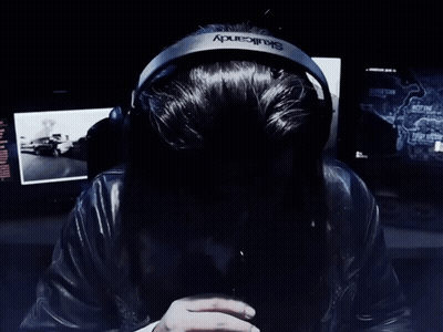 Man With Long Hair Beard Headphones Blowing Smoke GIF
