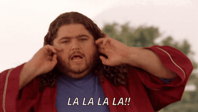 Man With Long Hair Covering Ears Saying La La La La GIF