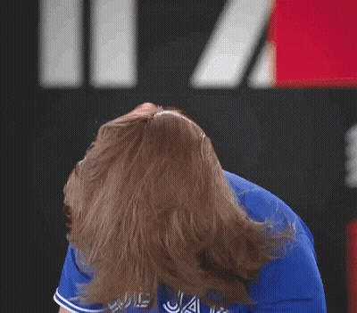 Man With Long Hair In Blue Jays Shirt GIF