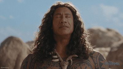 Man With Long Hair In Front Of Disney Moana Poster GIF