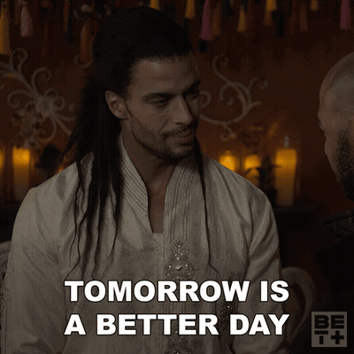 Man With Long Hair Says Tomorrow Is A Better Day To Another Man GIF