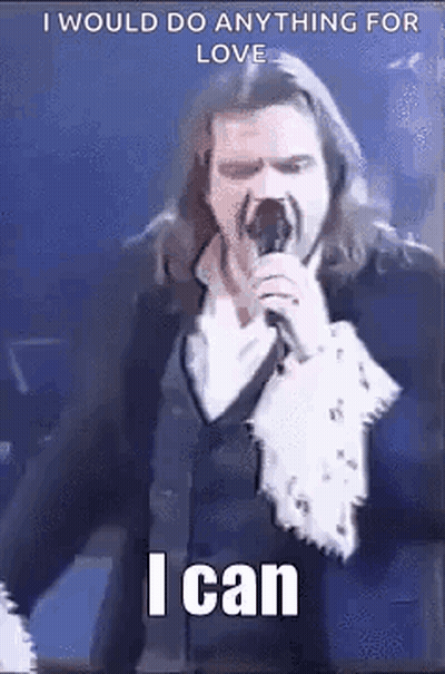 Man With Long Hair Singing I Would Do Anything For Love GIF