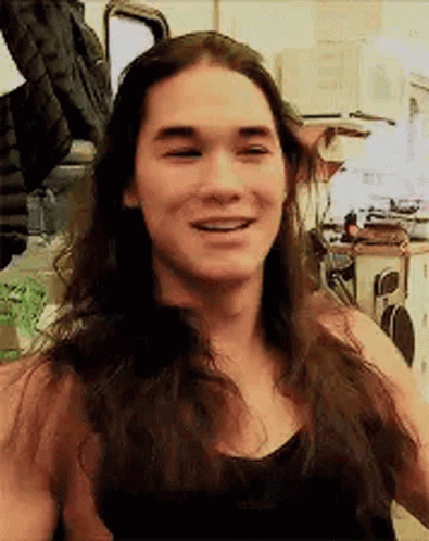 Man With Long Hair Smiling Black Tank Top GIF