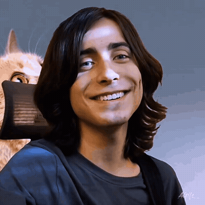 Man With Long Hair Smiling With Cat GIF