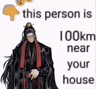 Man With Long Hair Standing In Front Of Sign Saying This Person Is 100Km Near Your House GIF