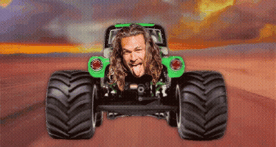 Man With Long Hair Sticking Tongue Out Monster Truck GIF