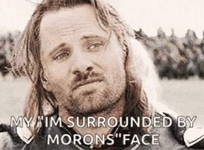 Man With Long Hair Surrounded By Morons Face GIF