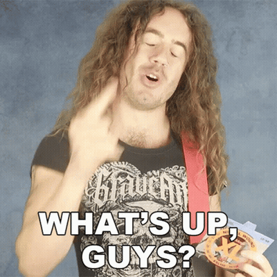Man With Long Hair Wearing What's Up Guys Shirt GIF