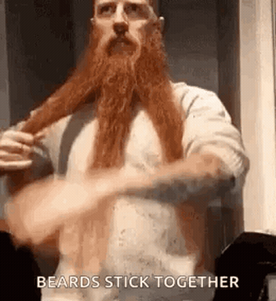 Man With Long Red Beard Holding Beard GIF