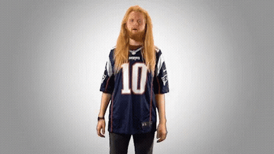 Man With Long Red Hair In Patriots Jersey GIF