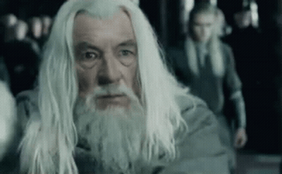 Man With Long White Hair And Beard Standing Before Group GIF