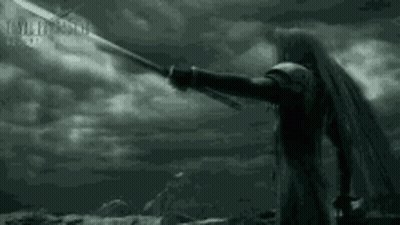Man With Long White Hair Holding Sword In Field GIF