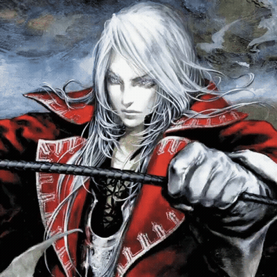 Man With Long White Hair In Red Coat GIF