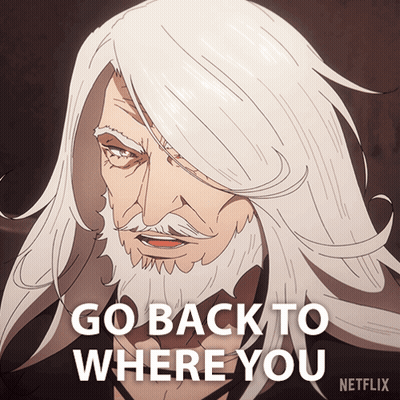 Man With Long White Hair Says Go Back To Netflix GIF