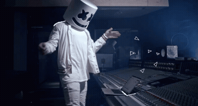 Man With Marshmallow Head Standing At Mixing Board GIF
