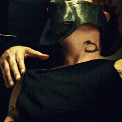Man With Mask And Tattoo On Neck GIF