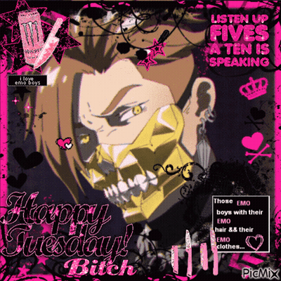 Man With Mask Saying Listen Up Fives A Ten Is Speaking Happy Tuesday Bitch GIF