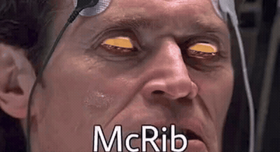 Man With Microphone On Forehead Saying McRib GIF