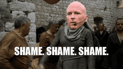 Man With Microphone Saying Shame Shame Shame GIF