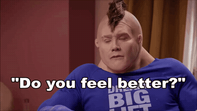 Man With Mohawk In Blue Shirt Saying Big Lift GIF