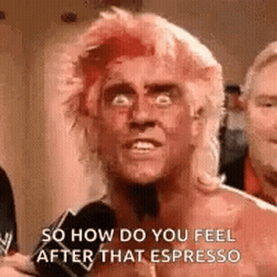 Man With Mohawk Talking Into Microphone Says So How Do You Feel After That Espresso GIF