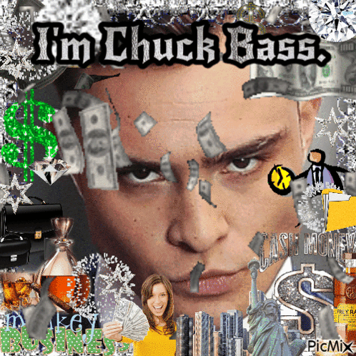 Man With Money Falling On Face And Words I'm Chuck Bass GIF