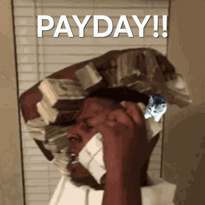 Man With Money Stack On Head Talking On Cell Phone GIF