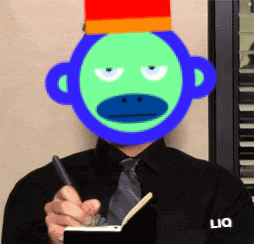 Man With Monkey Face Holding Pen And Notebook GIF