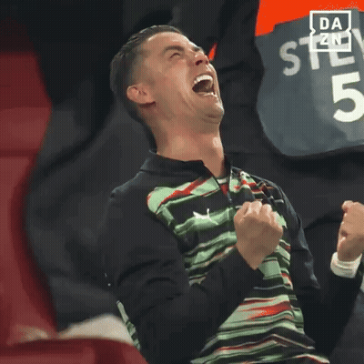 Man With Mouth Open And Fist In Air GIF