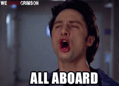 Man With Mouth Open Saying All Aboard GIF
