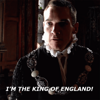 Man With Mouth Open Saying I'm The King Of England GIF