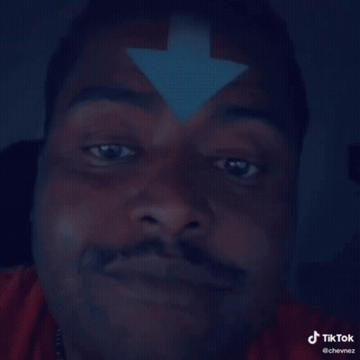 Man With Mustache And Blue Arrow On Forehead GIF