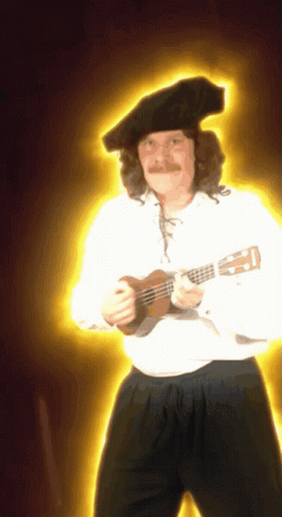 Man With Mustache And Hat Holding Guitar GIF