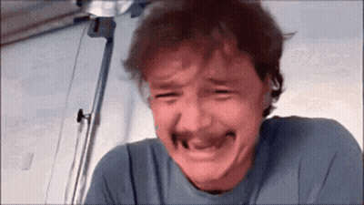 Man With Mustache Crying Eyes Closed By IV Pole GIF