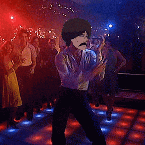 Man With Mustache Dancing For Crowd GIF