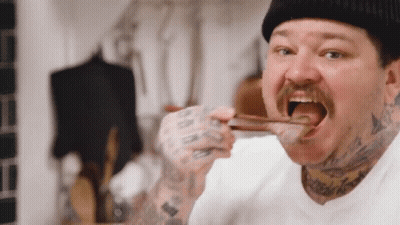 Man With Mustache Eating With Chopsticks GIF