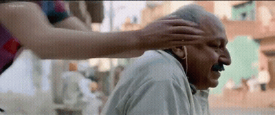 Man With Mustache Getting Head Rubbed By Woman GIF