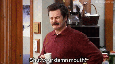 Man With Mustache Holding Coffee Saying Shut Your Damn Mouth GIF