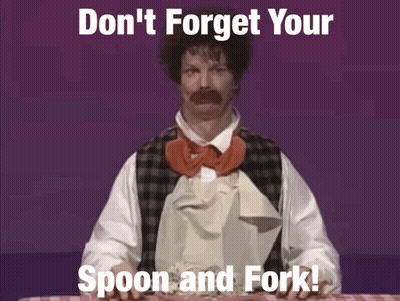 Man With Mustache Holding Spoon And Fork GIF