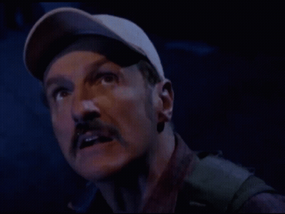 Man With Mustache In Baseball Cap Looking Up GIF