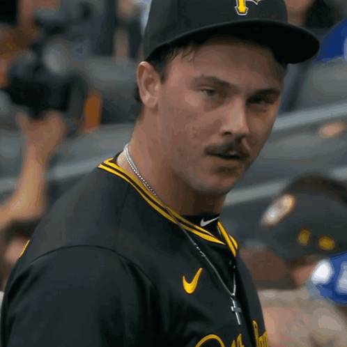 Man With Mustache In Black And Yellow Nike Jersey GIF