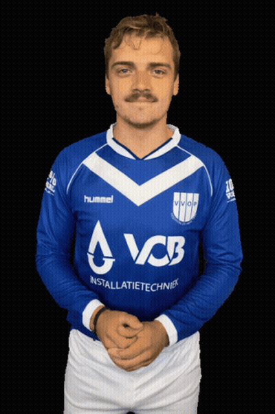 Man With Mustache In Blue And White Hummel Shirt GIF