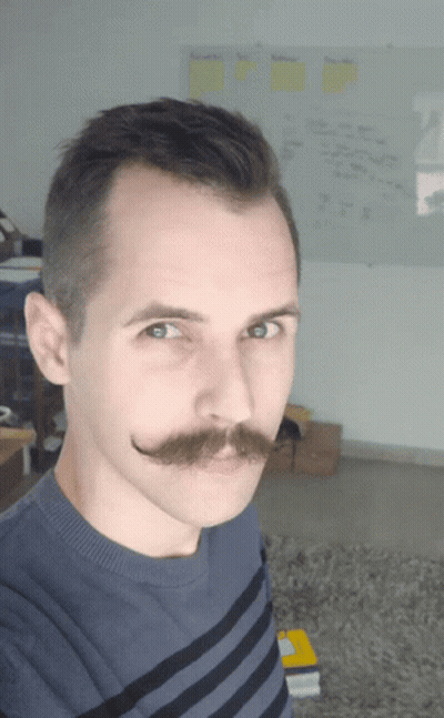 Man With Mustache In Blue Striped Shirt GIF