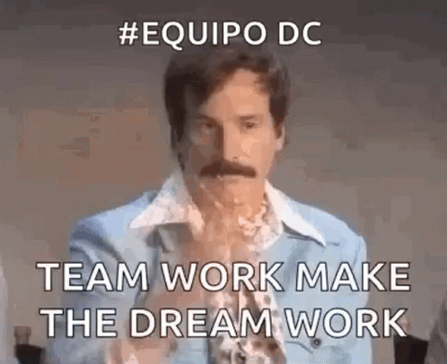 Man With Mustache In Blue Suit Saying Team Work Make Dream Work GIF