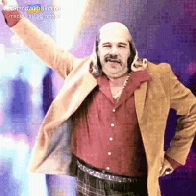Man With Mustache In Brown Jacket And Red Shirt GIF